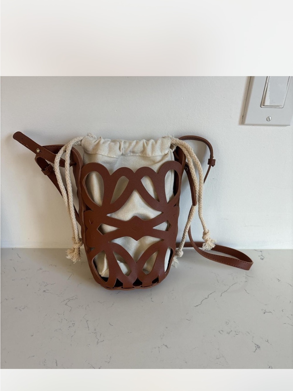 Camel drawstring bag
